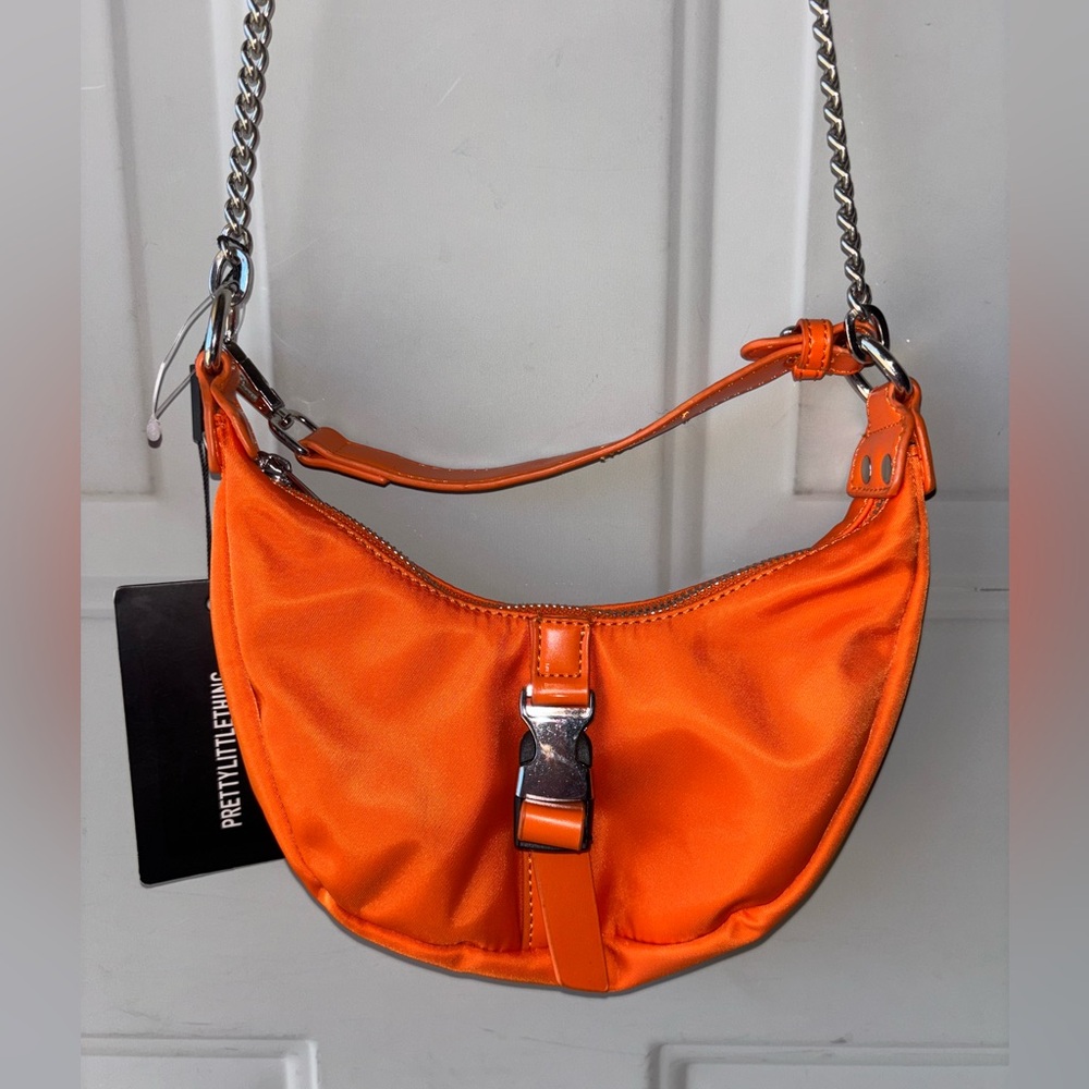 PrettyLittleThing orange nylon mini crescent bag